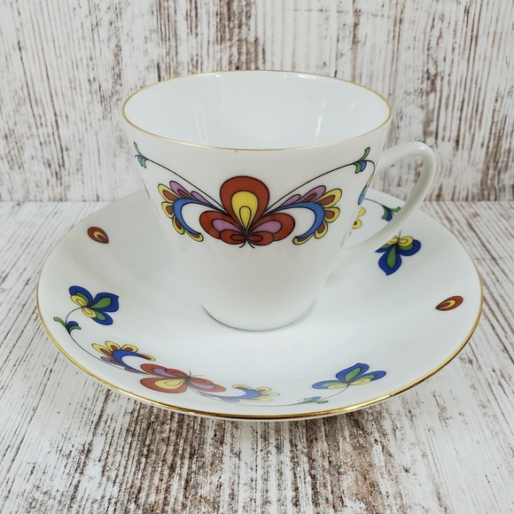 Porsgrund Other - Vintage Porsgrund Norway Farmers Rose Scalloped Porcelain Cup and Saucer Set